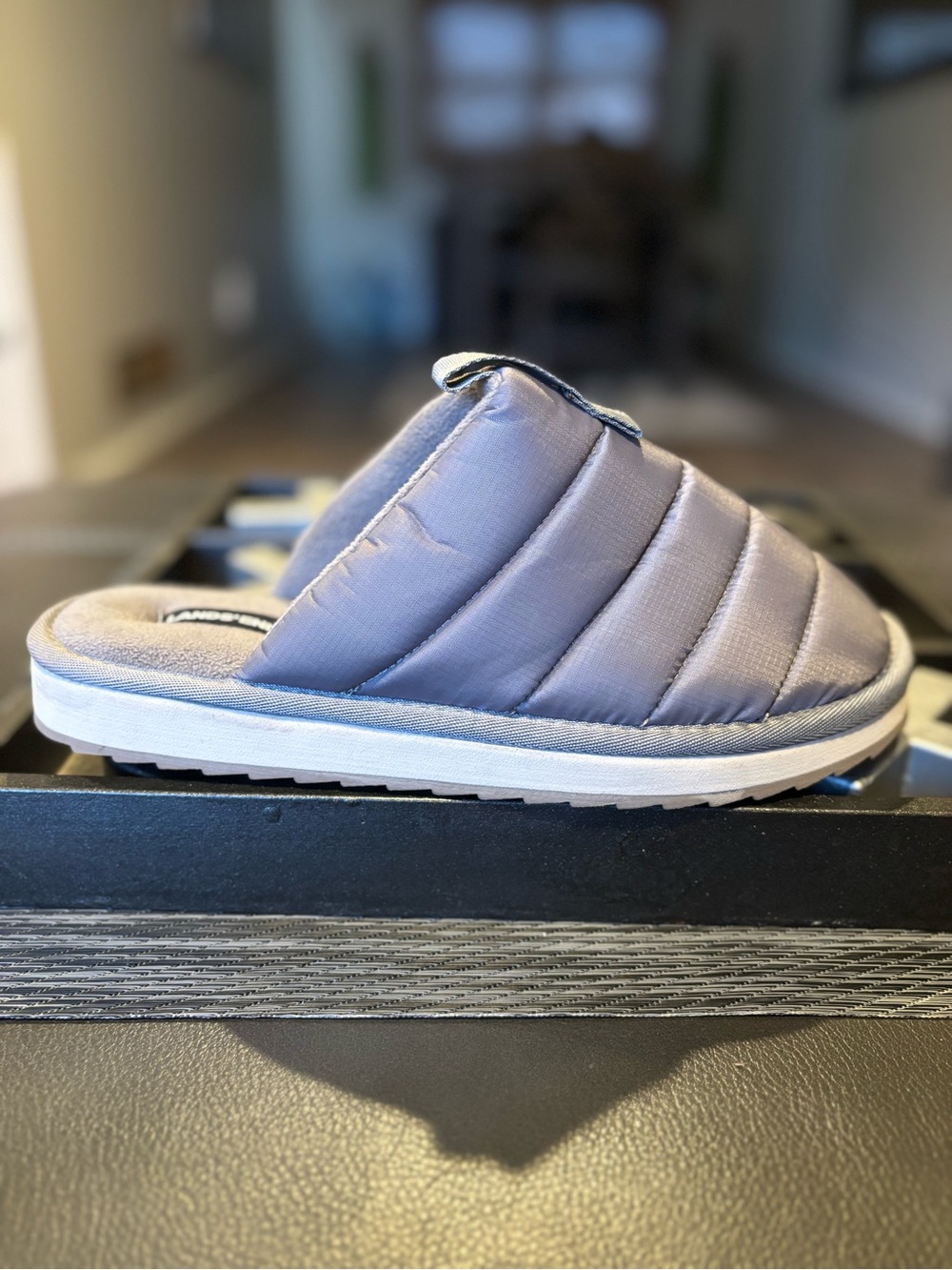 Lands' End Quilted Slip-On Slippers in Light Gray with White Sole